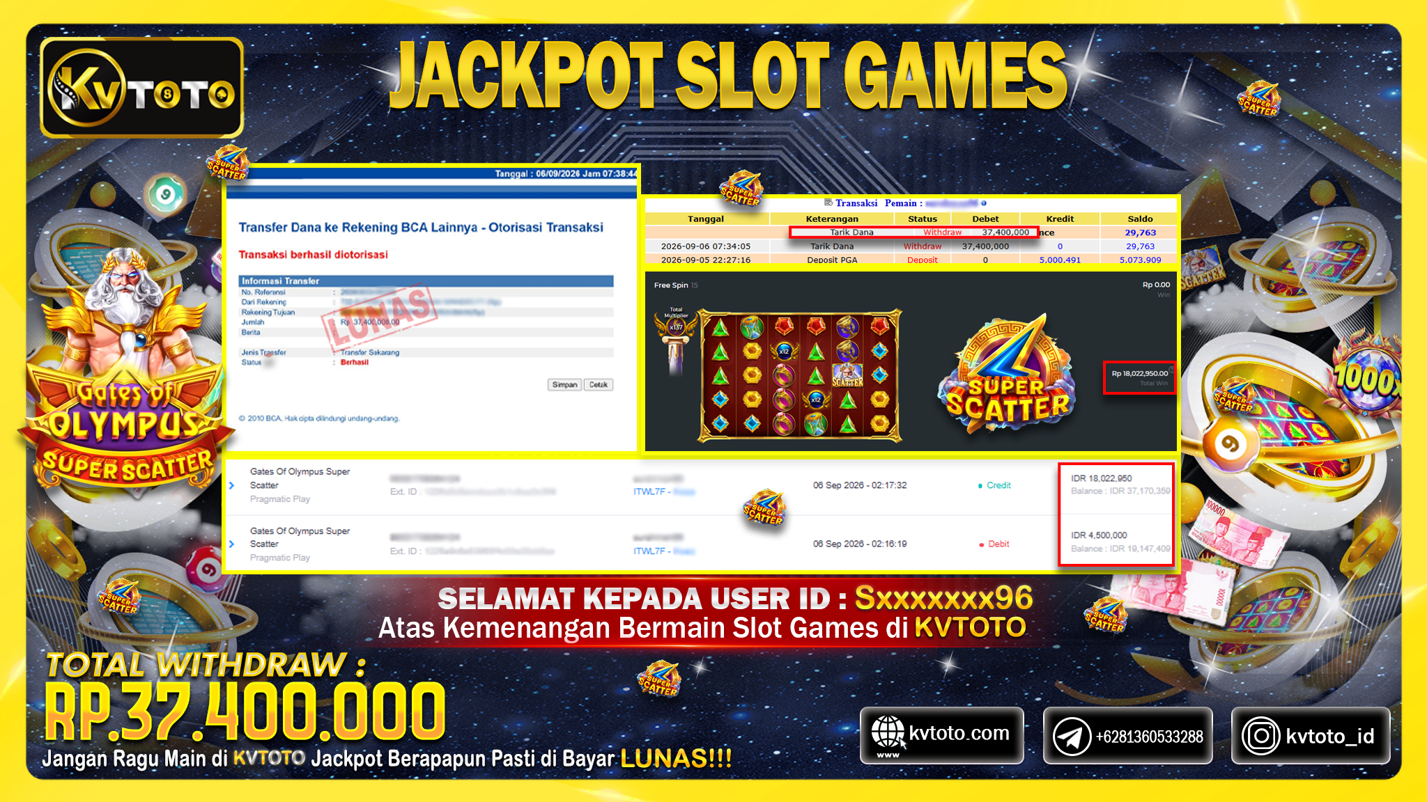 KVTOTO JACKPOT GATES OF OLYMPUS SUPER SCATTER Rp.37,400,000,- PASTI DIBAYAR LUNAS DAN CEPAT!!!!