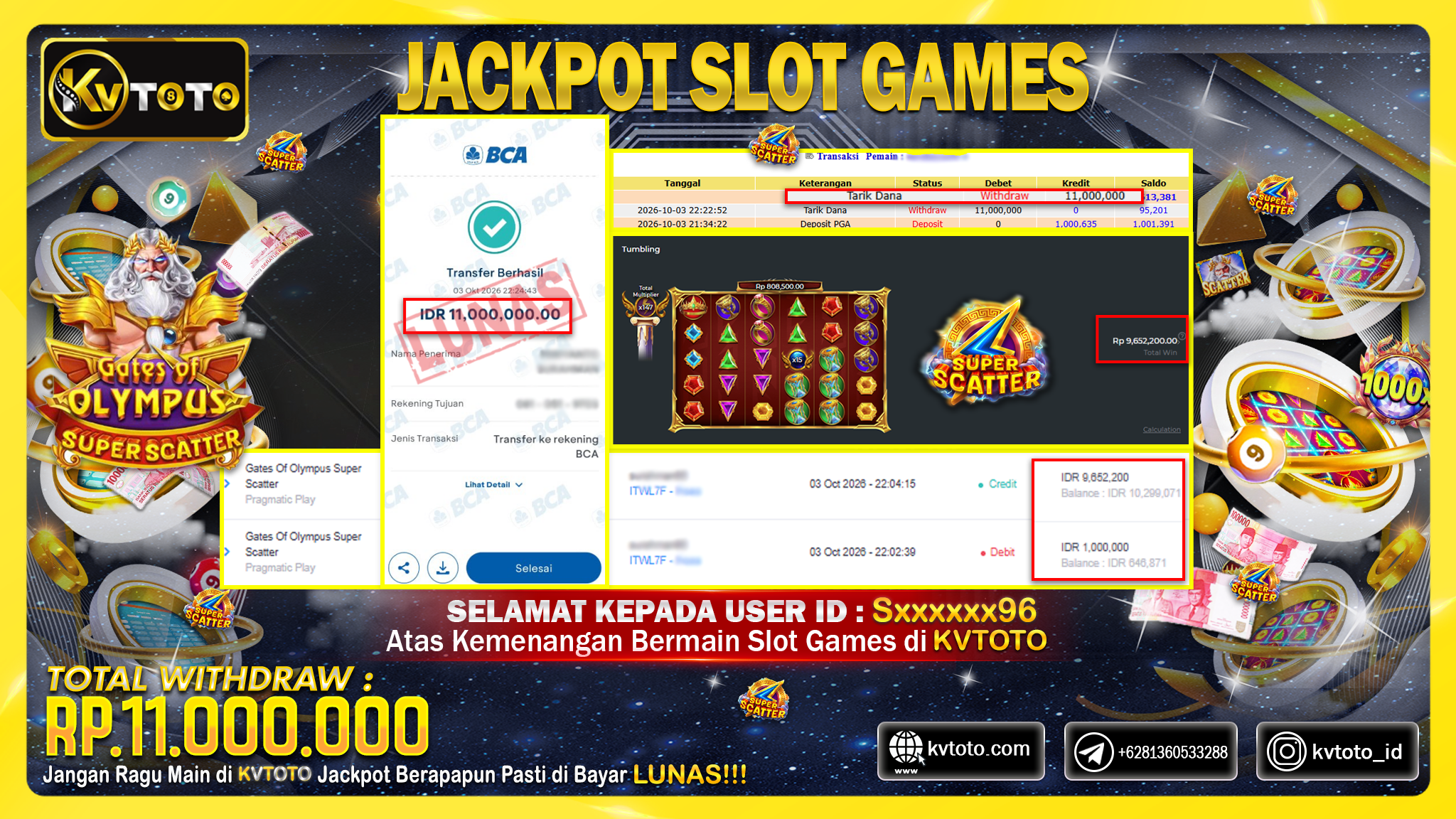 KVTOTO JACKPOT GATES OF OLYMPUS SUPER SCATTER  Rp.11,000,000,- PASTI DIBAYAR LUNAS DAN CEPAT!!!!